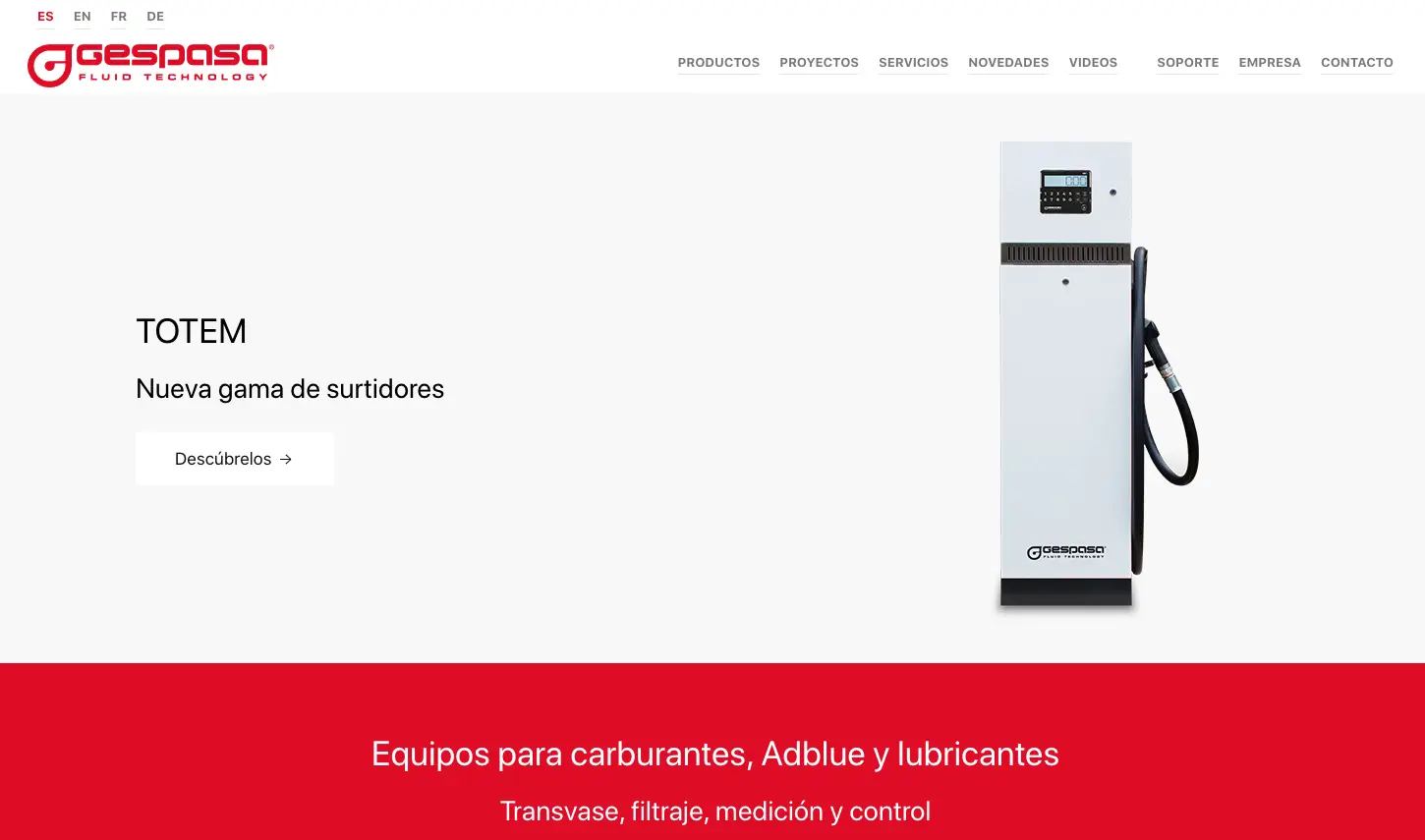 Sitio web de Gespasa dedicado a bombas de carburantes
