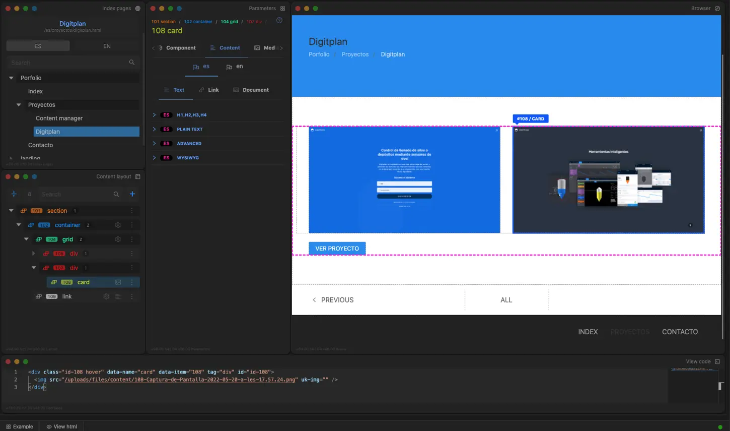 Interfaz del Live Editor generando una página web en tiempo real